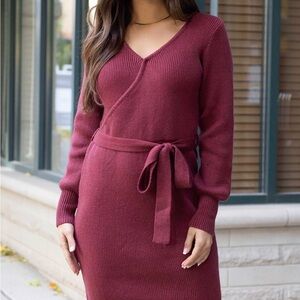 Grace & Lace Cabernet Faux Wrap Sweater Dress XS